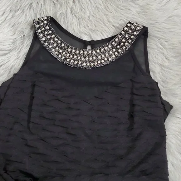 FRANK LYMAN Metallic Beaded Ring Neck Sweetheart Chiffon Tiered Dress- S… - Picture 14 of 15